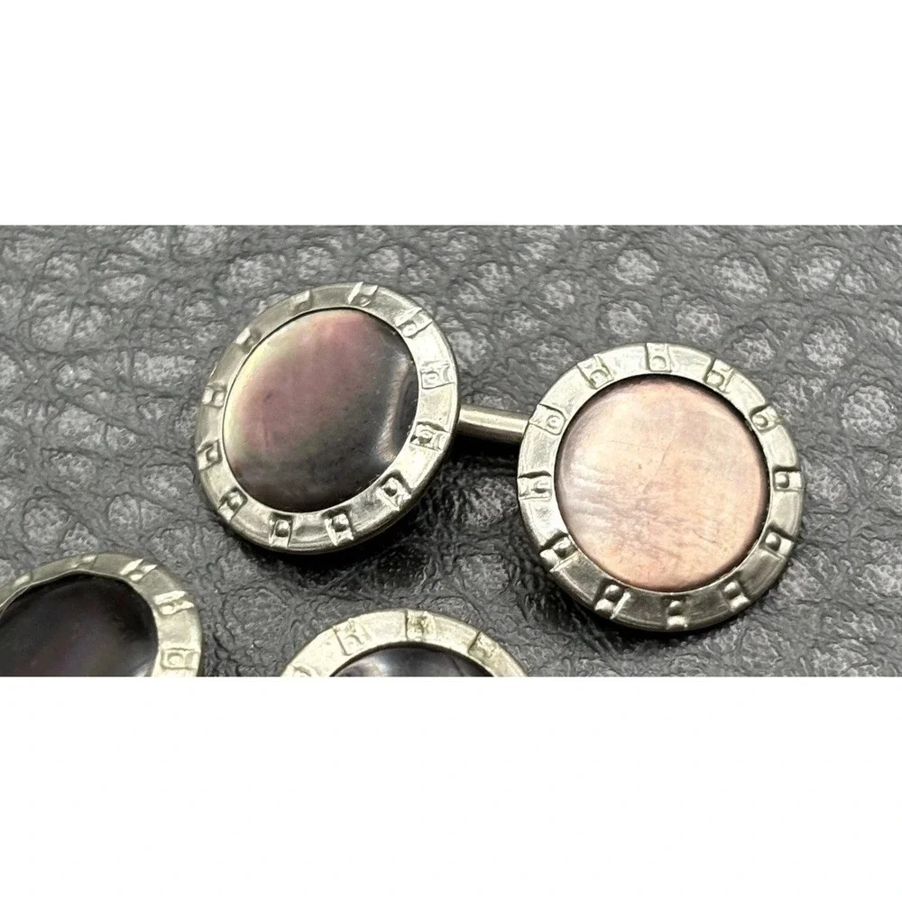 Vintage Art Deco Abalone Shell Silver Tone Cufflinks Set